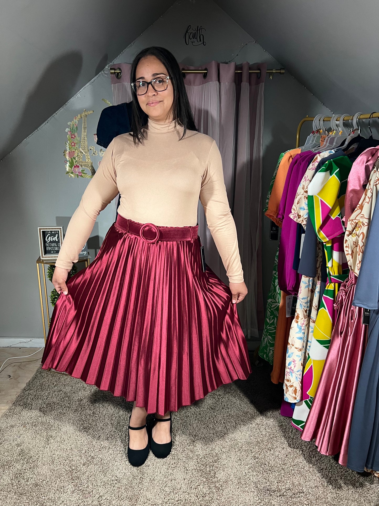 Andrea Satin Midi Skirt