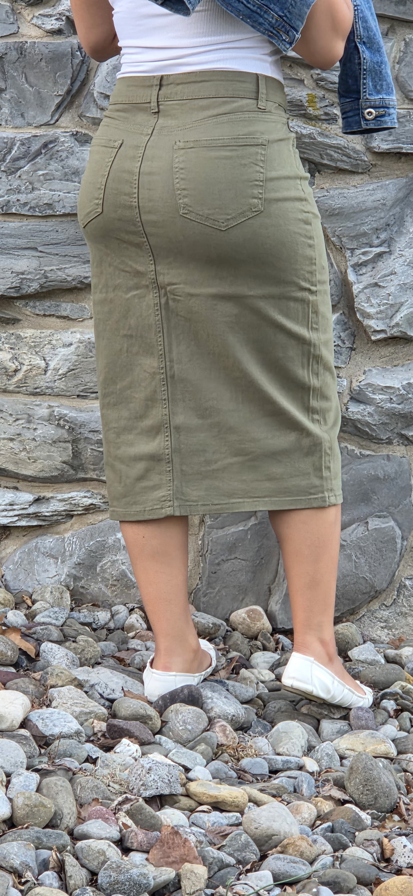 Olive Denim Skirt