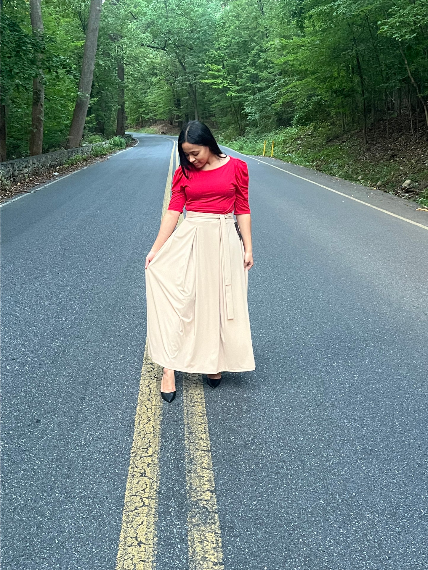 Red Puff Sleeve Blouse