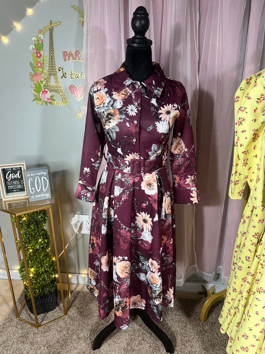 Wine Floral Dress