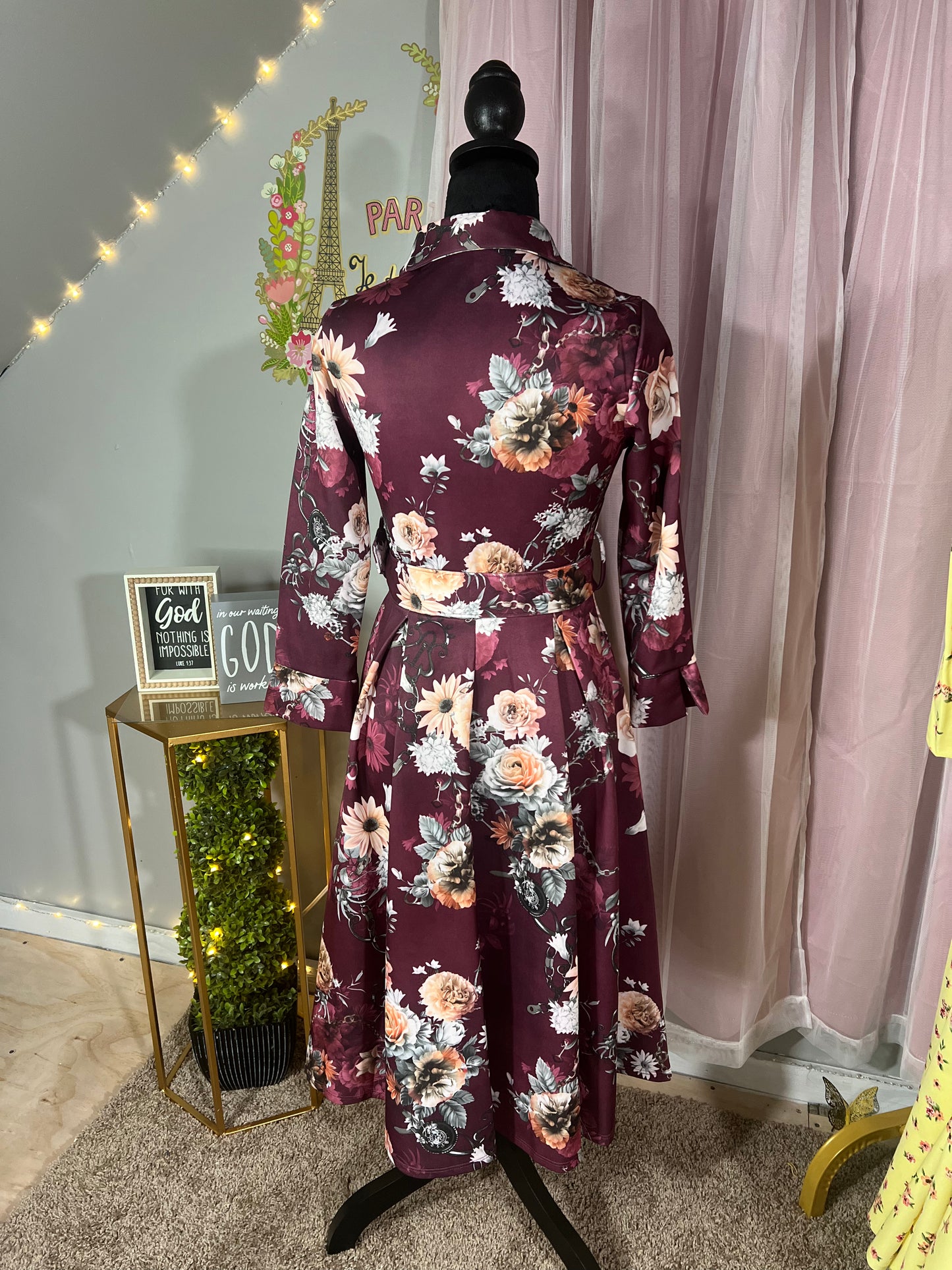 Wine Floral Dress