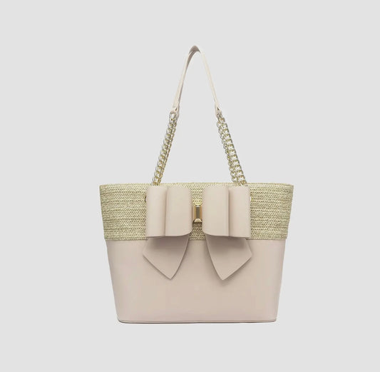 Daisy Bowtie Dual Straw Tote Bag